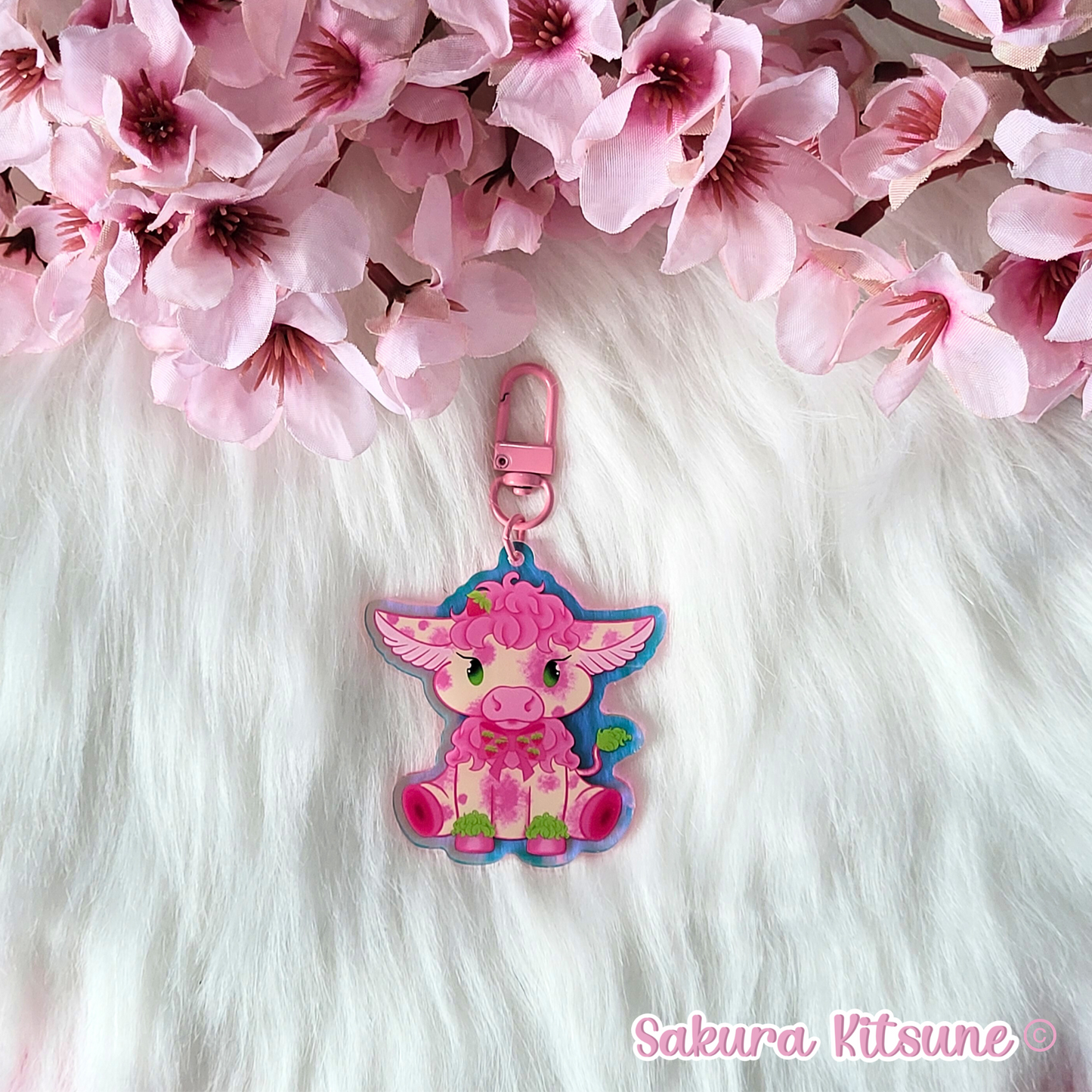 Strawberry Cow Acrylic Keychain