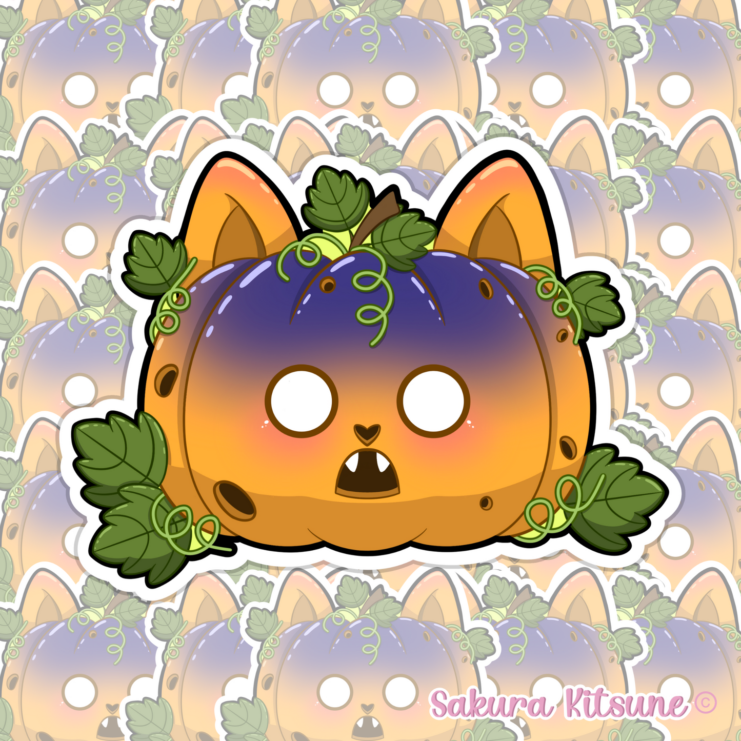 Scared Pumpkin Cat Vinyl Sticker