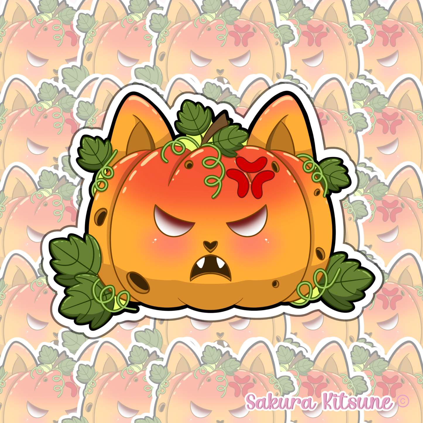 Angry Pumpkin Cat Vinyl Sticker