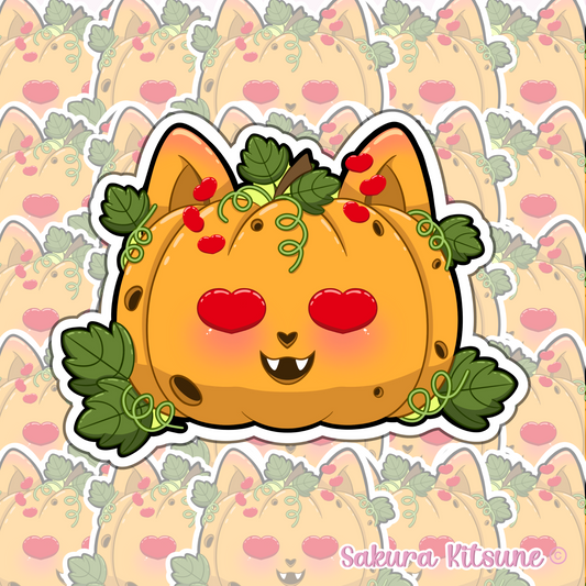 In Love Pumpkin Cat Vinyl Sticker