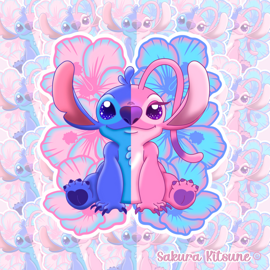 Cute Blue & Pink Creature Cartoon Inspired Vinyl Sticker