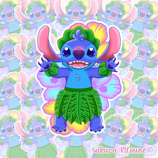 Cute Blue Creature Hula Dancing Cartoon Inspired Vinyl Sticker