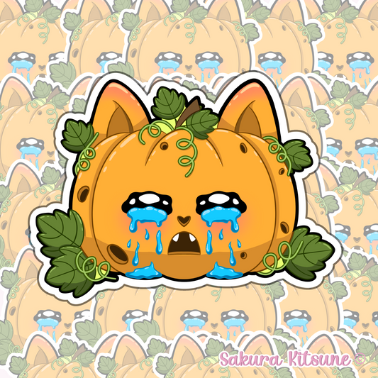 Sad Pumpkin Cat Vinyl Sticker