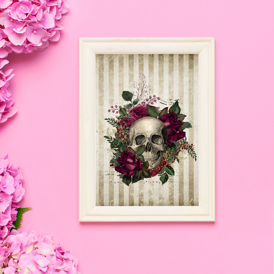 Floral Skull Beige Print 5x7