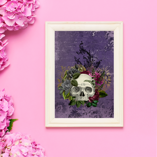 Floral Skull Purple Print 5x7