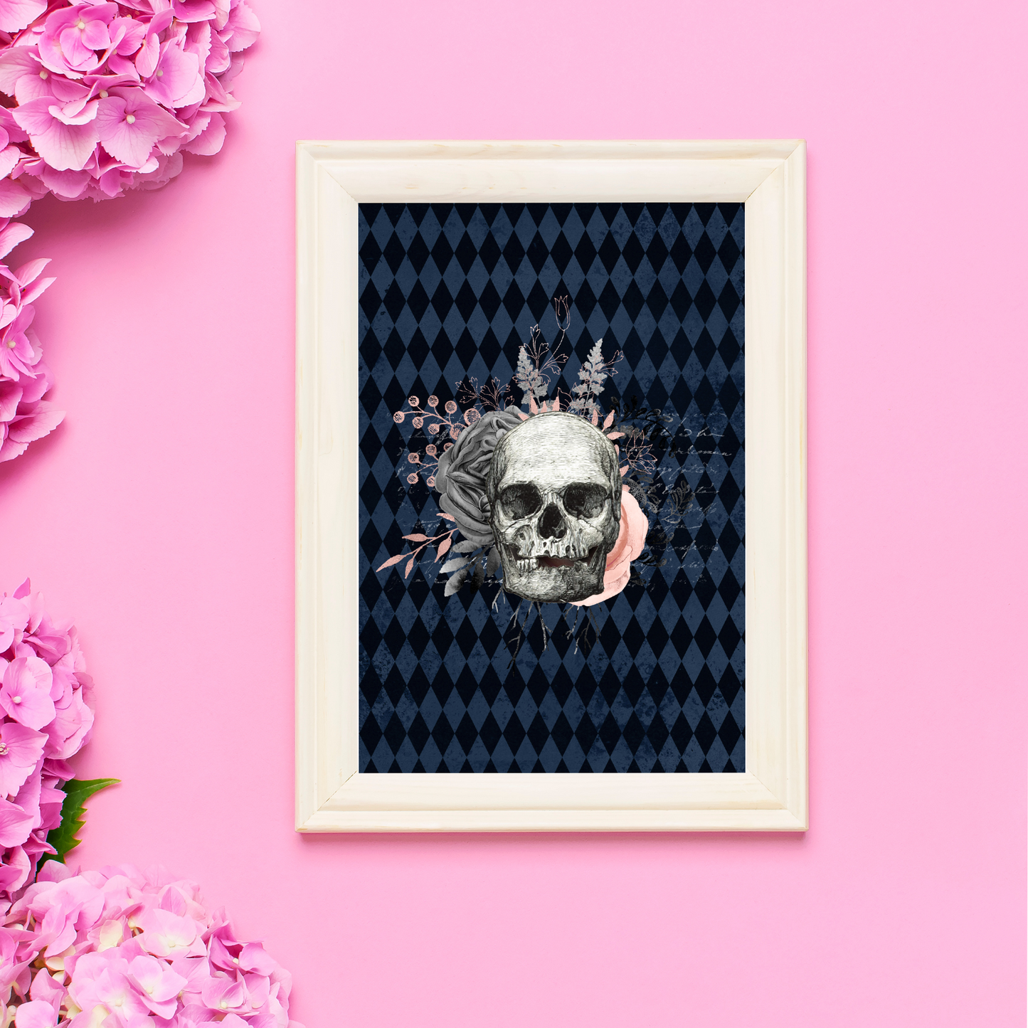 Floral Skull Navy Print 5x7