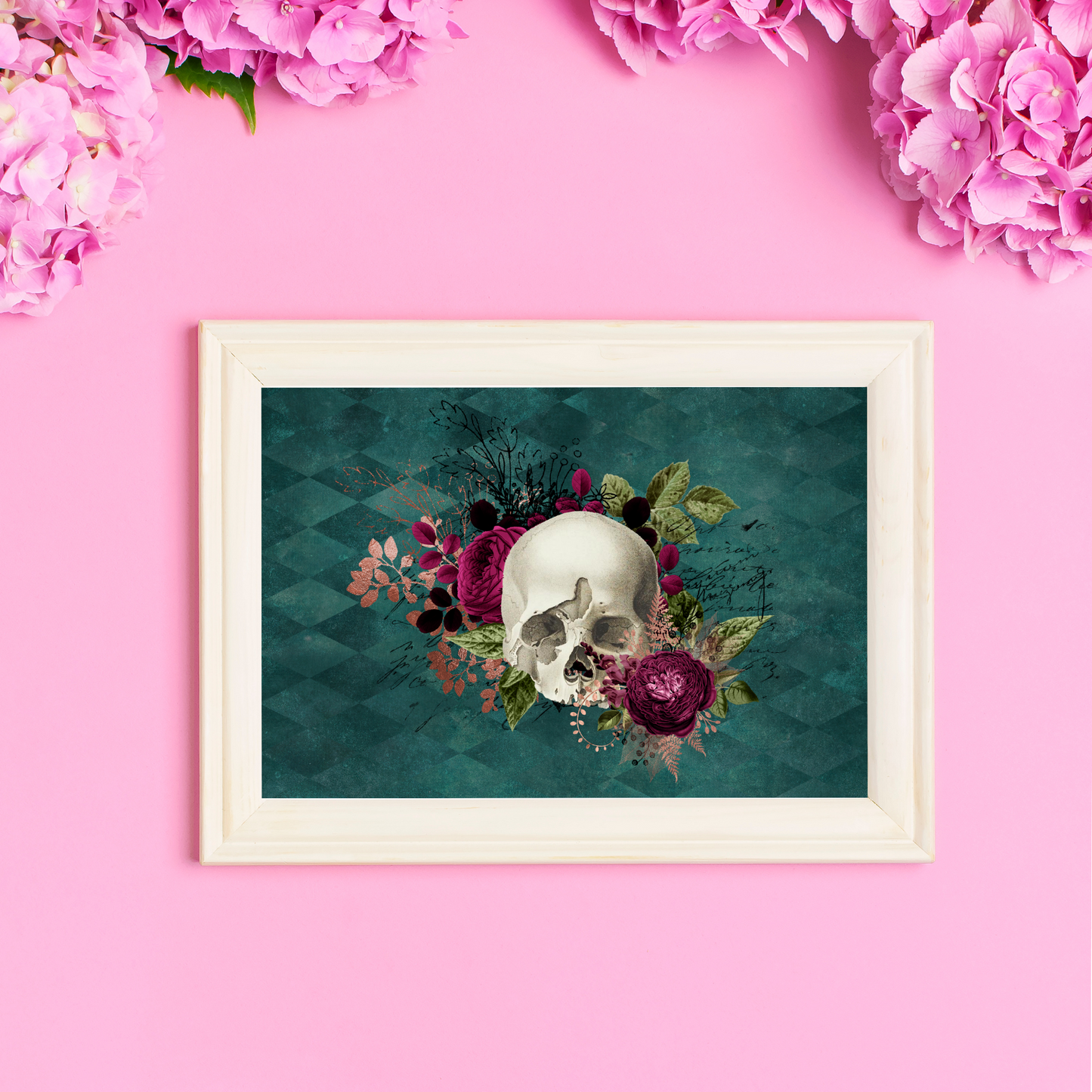 Floral Skull Teal Print 5x7