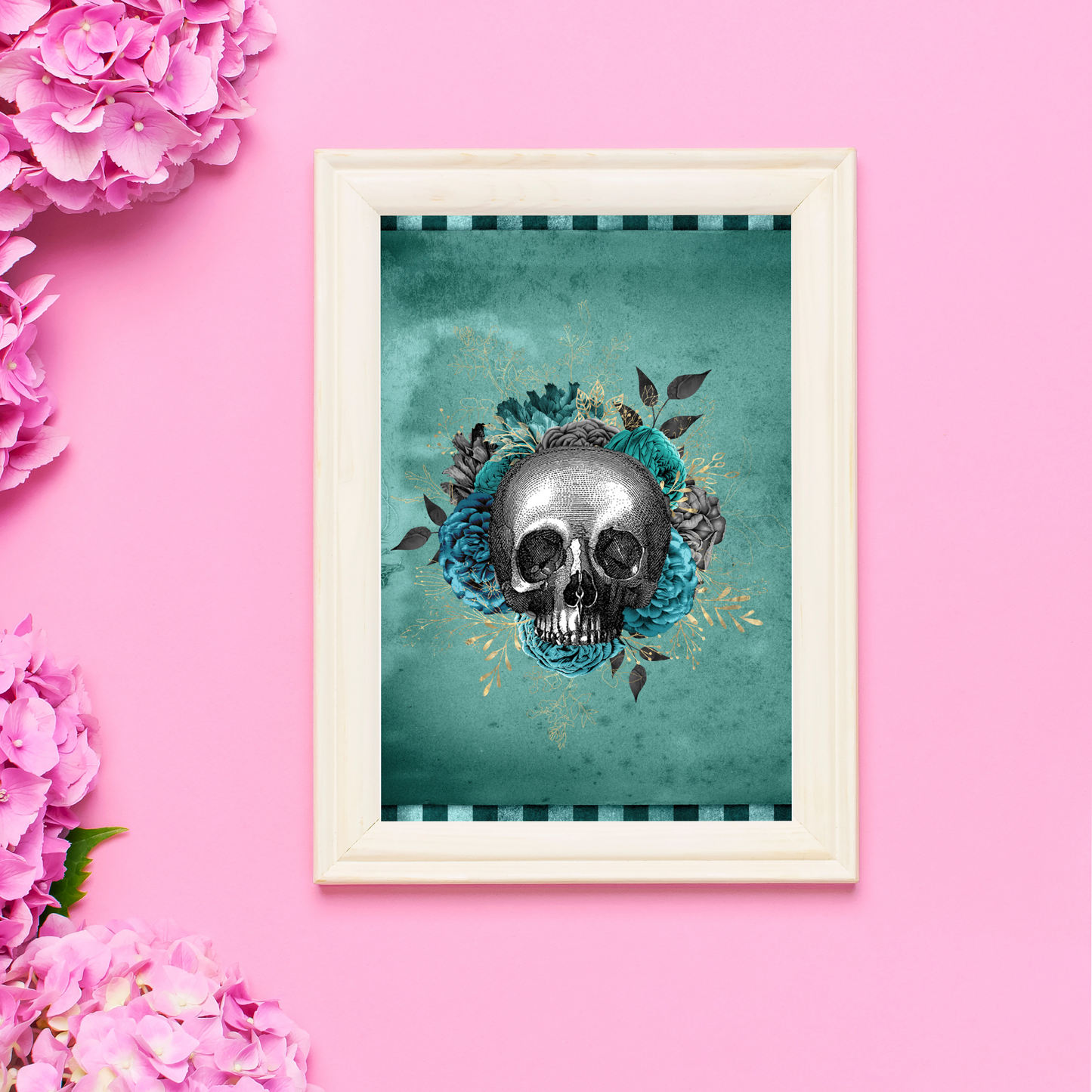 Floral Skull Turquoise Print 5x7