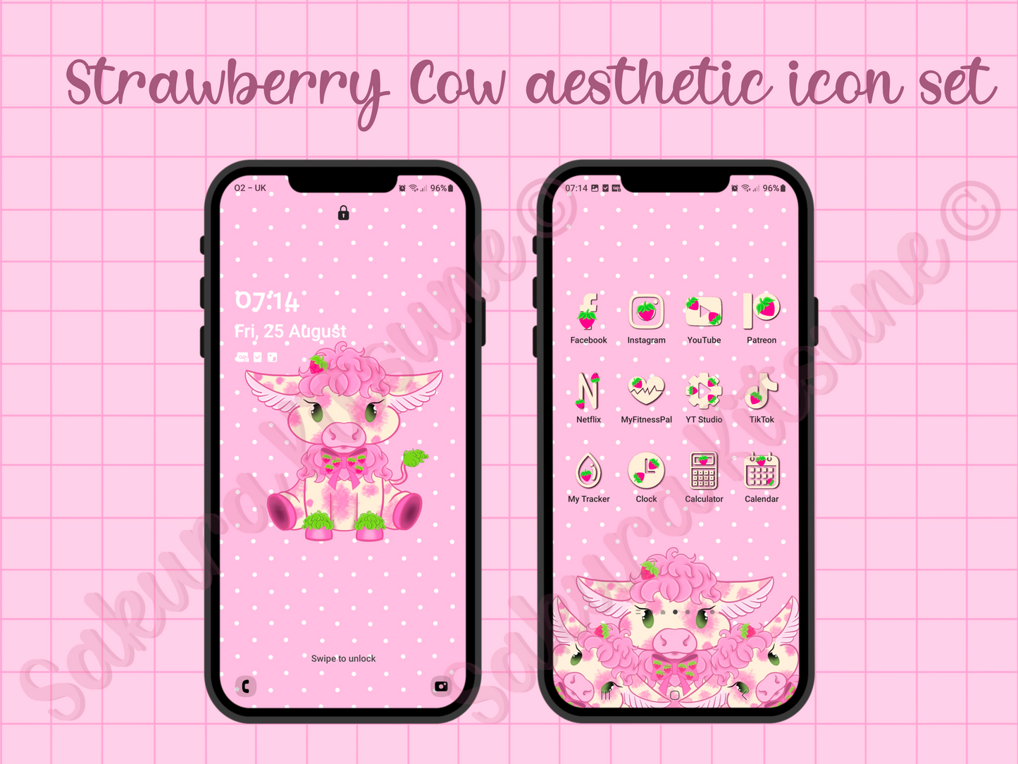 Strawberry Cow Phone Icons and Wallpaper set