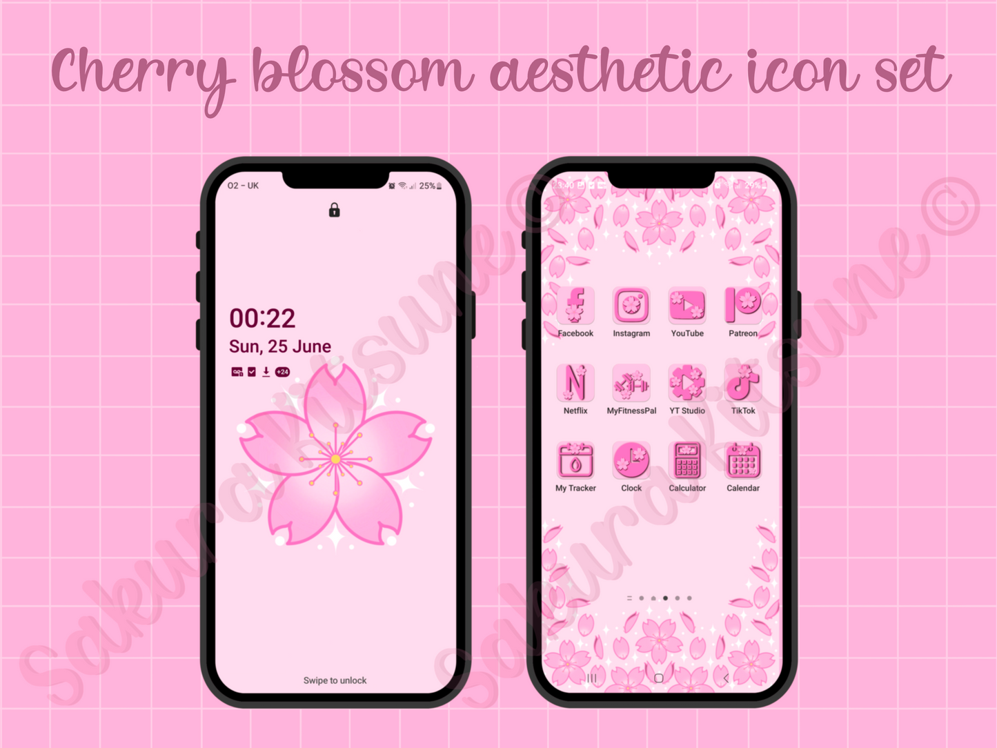 Cherry Blossom Phone Icons and Wallpaper set